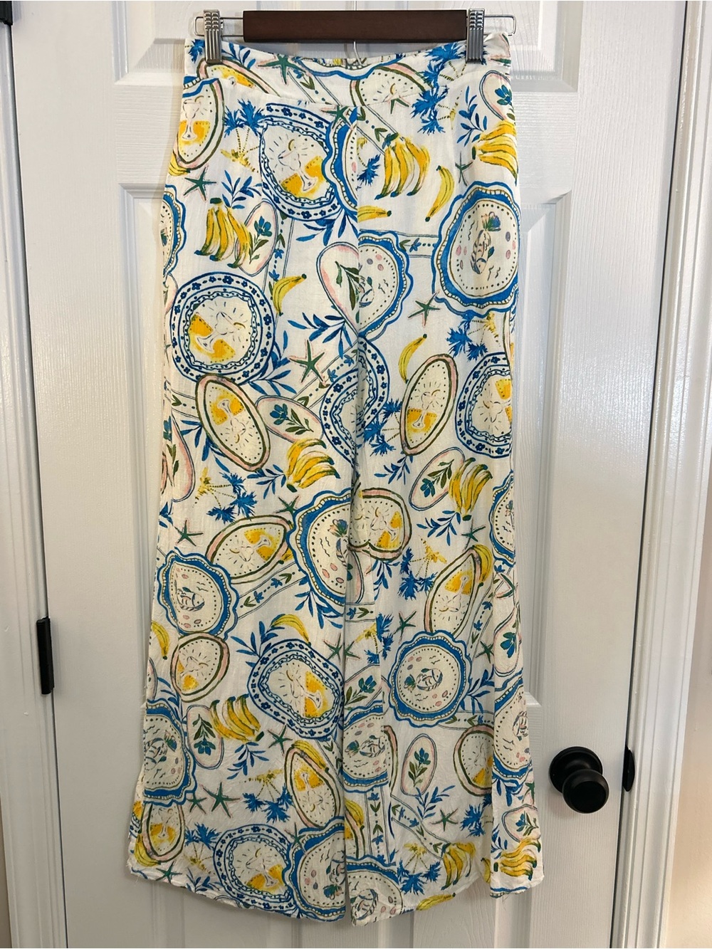 Sugarlips Blue & Yellow Tropical Fruit Elena Wide Leg Pants